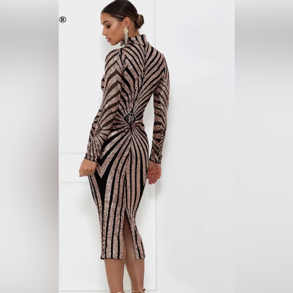 13. Elegant Evening Night Luxe long sleeve party formal sequins Dress - Picture 3 of 16